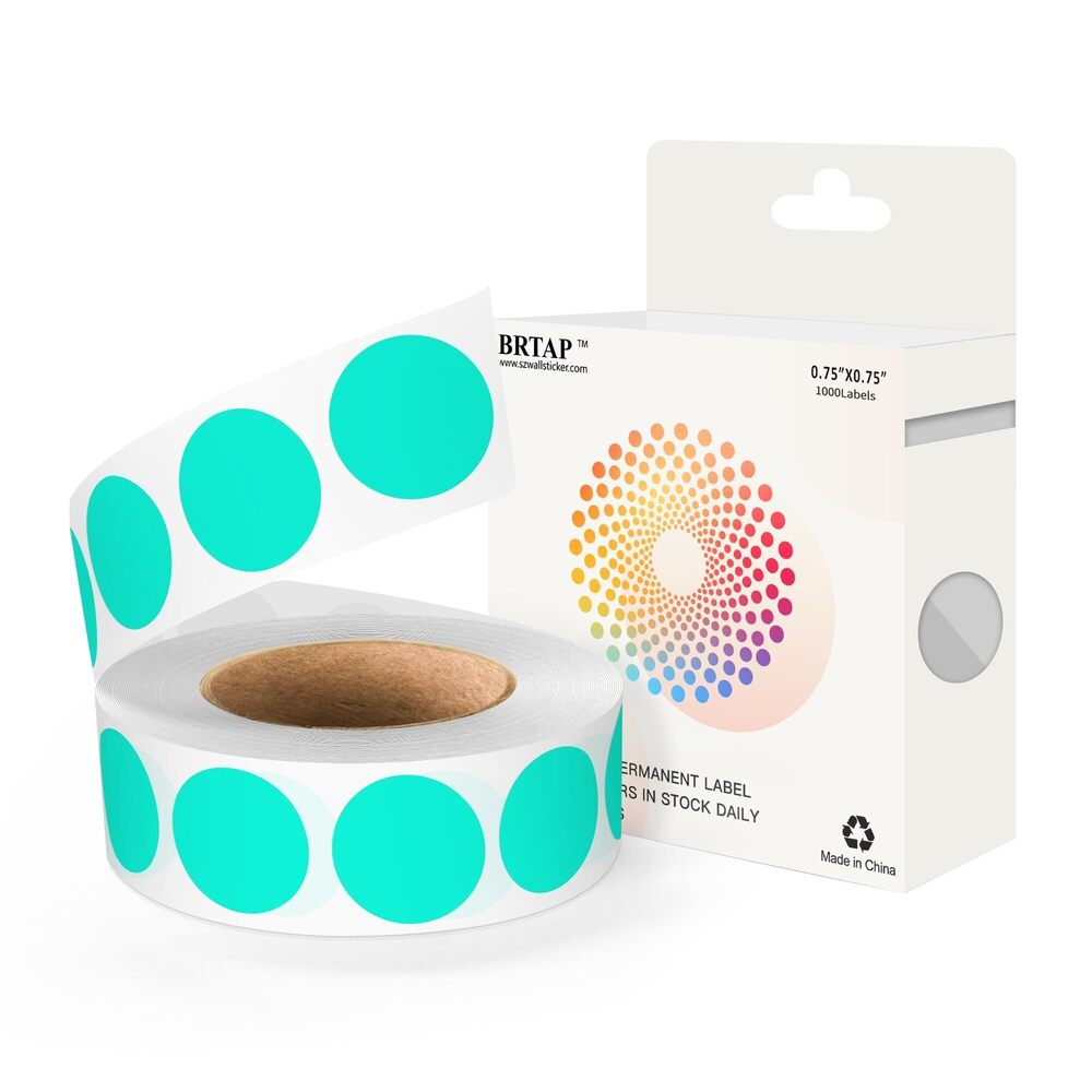 6345 1000 PCS 3/4 Inch Round Dots Color Coding Circle Stickers, Aqua Dot